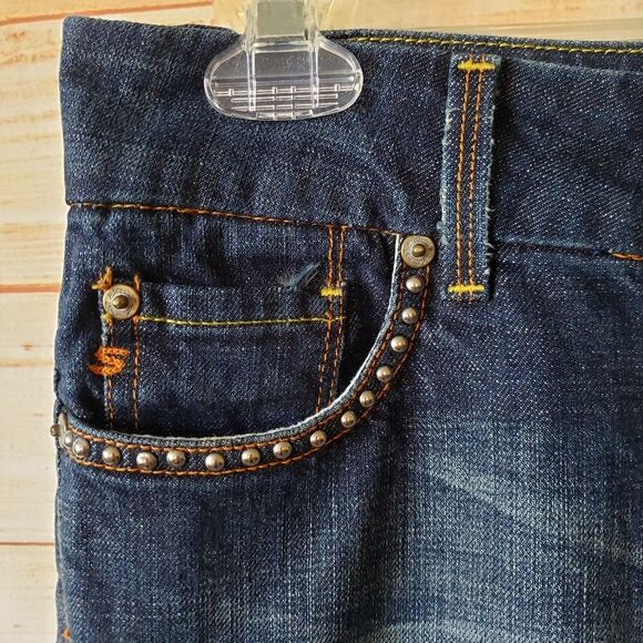 7 For All Mankind Embellished Rhinestone Distressed Regular Bootcut Denim Jeans - Picture 4 of 12